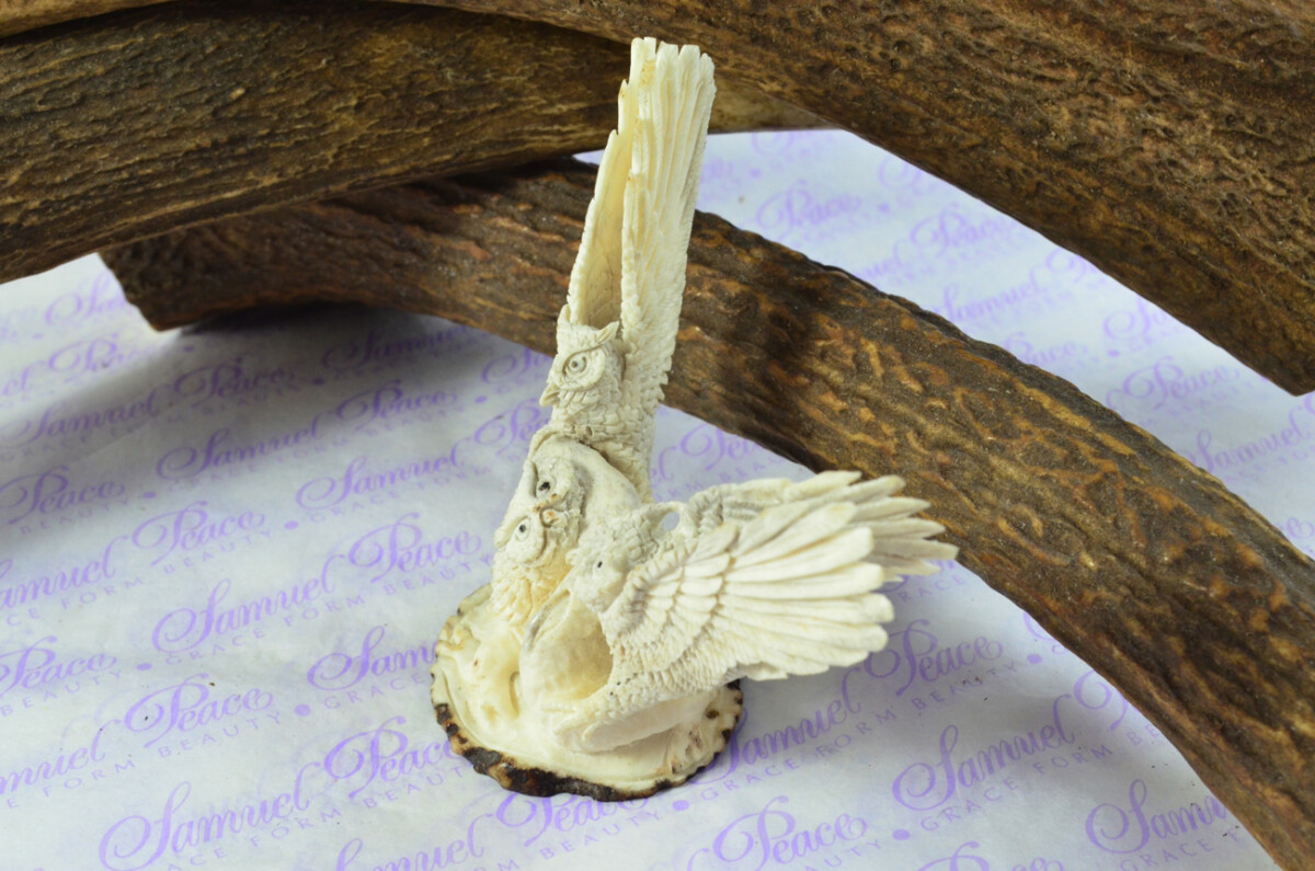 Stunning Parliament of Owls Hand Carved Walking Stick Cane Top Handle Stag Antler Horn Made Sheffield England - Image 2
