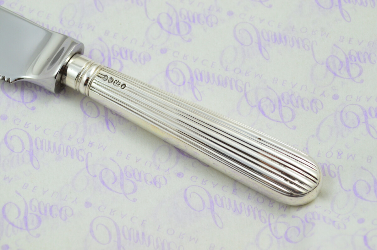 Panel Reed Pattern Sterling Silver Handled Wedding Cake Knife Gift Boxed 1874 - Image 3