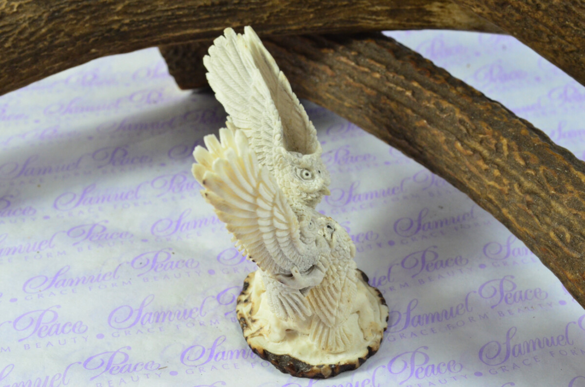 Stunning Parliament of Owls Hand Carved Walking Stick Cane Top Handle Stag Antler Horn Made Sheffield England - Image 3