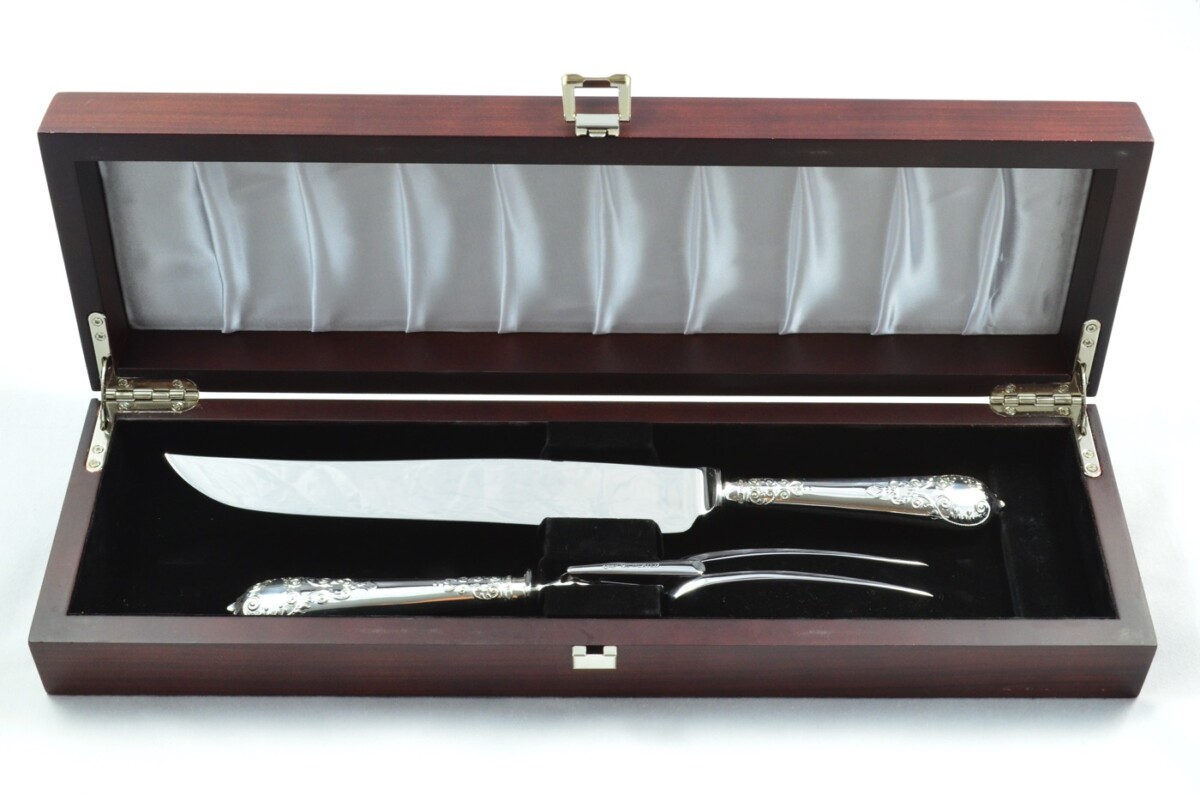 Charles II Pattern - 2 Piece Sterling Silver Carving Set by Willmotts Ltd - Sheffield 1976
