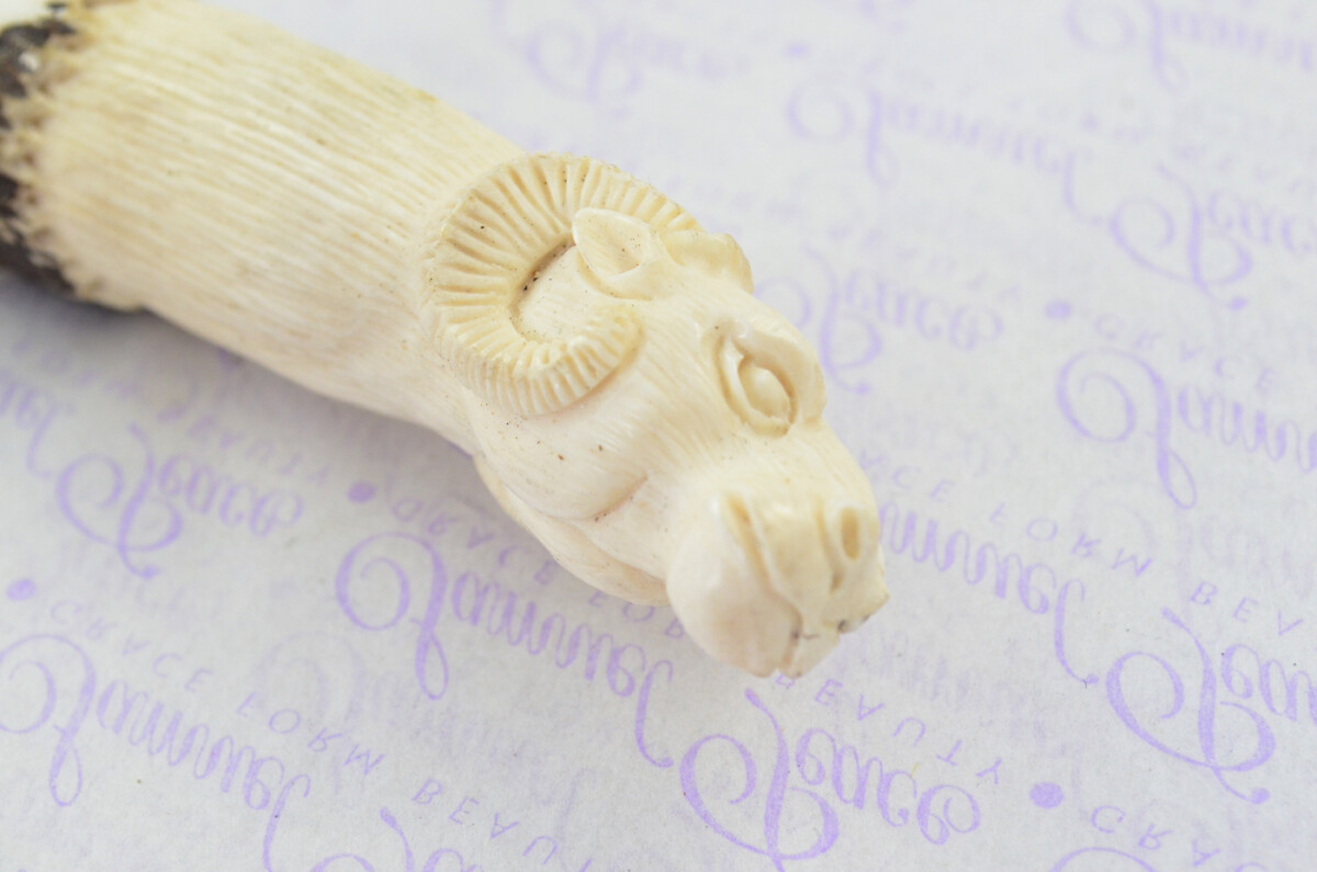 Amazing Bespoke Hand Carved Rams Head Stag Horn Antler Handle Sgian Dubh Damascus Blade Sheffield England - Image 3