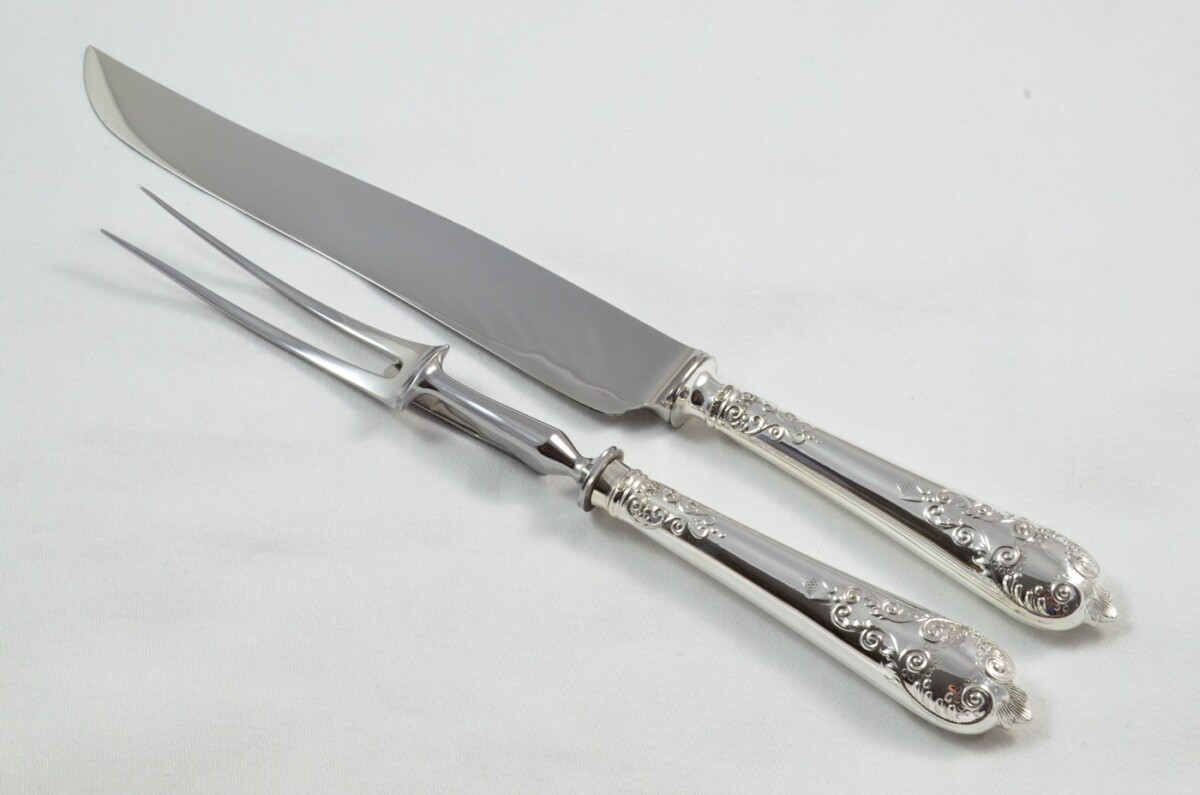 Charles II Pattern - 2 Piece Sterling Silver Carving Set by Willmotts Ltd - Sheffield 1976 - Image 2