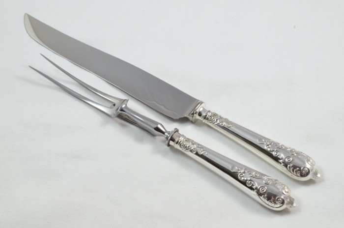 Charles II Pattern - 2 Piece Sterling Silver Carving Set by Willmotts Ltd - Sheffield 1976 - Image 2