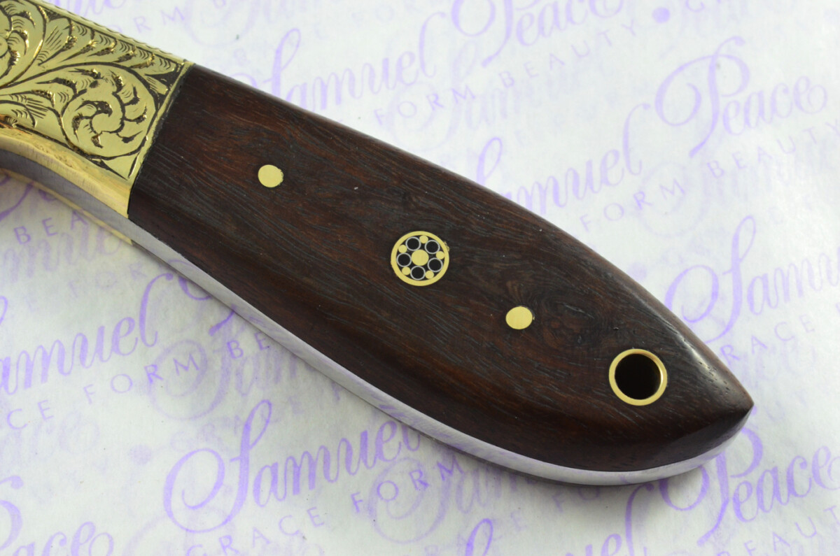 New Fantastic Hand Engraved Carbon 01 Tool Steel Hunting/Bowie Knife Rosewood Scales Unbelievable Piece Pristine inc Leather Sheath - Image 4