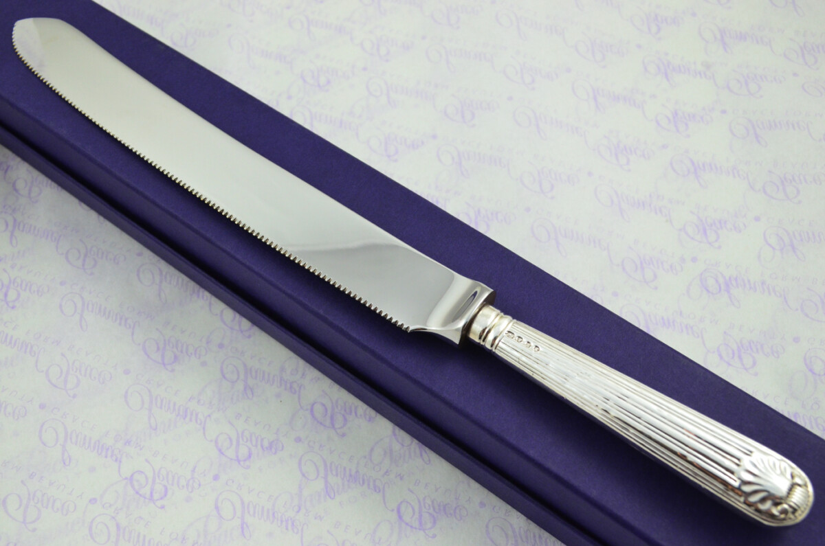 Panel Reed & Shell Pattern Sterling Silver Handled Wedding Cake Knife Gift Boxed 1842