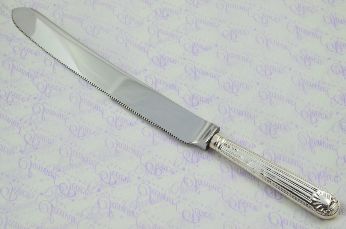 Panel Reed & Shell Pattern Sterling Silver Handled Wedding Cake Knife Gift Boxed 1842 - Image 2