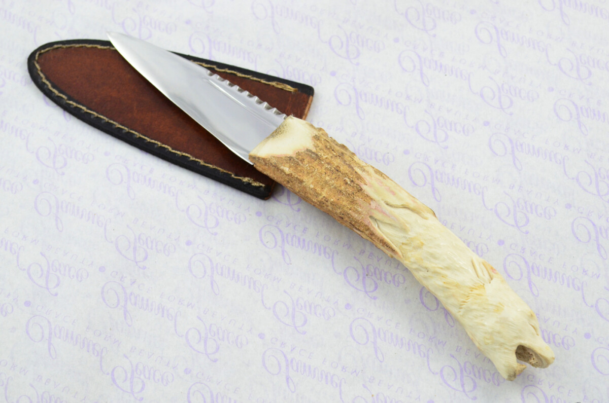 Amazing Bespoke Hand Carved Wolf Stag Horn Antler Handle Sgian Dubh Carbon 01 Tool Steel Blade Sheffield England - Image 2