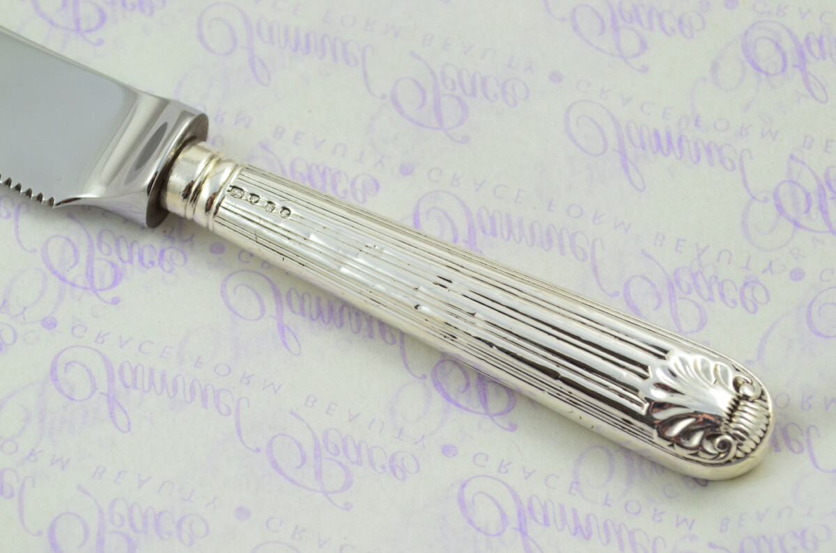Panel Reed & Shell Pattern Sterling Silver Handled Wedding Cake Knife Gift Boxed 1842 - Image 3
