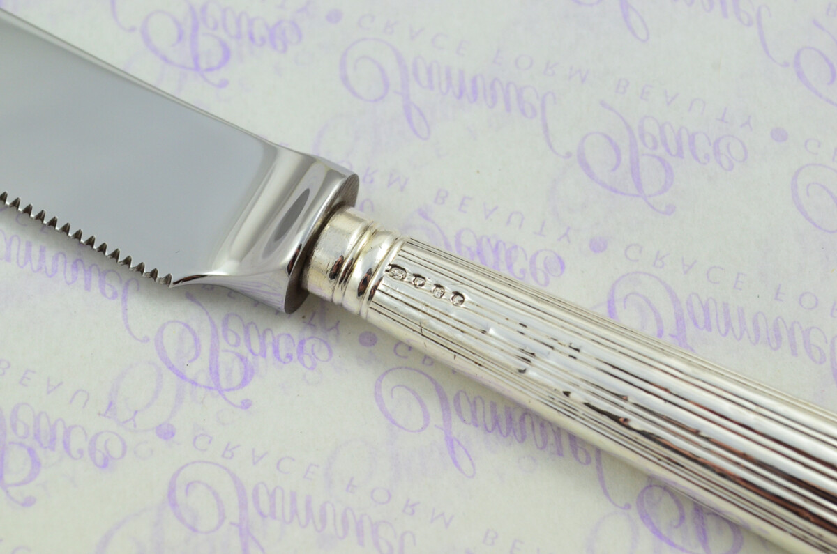 Panel Reed & Shell Pattern Sterling Silver Handled Wedding Cake Knife Gift Boxed 1842 - Image 5
