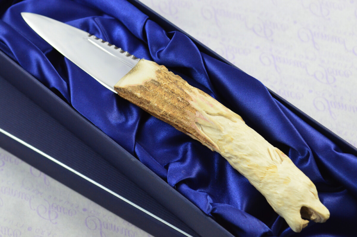 Amazing Bespoke Hand Carved Wolf Stag Horn Antler Handle Sgian Dubh Carbon 01 Tool Steel Blade Sheffield England