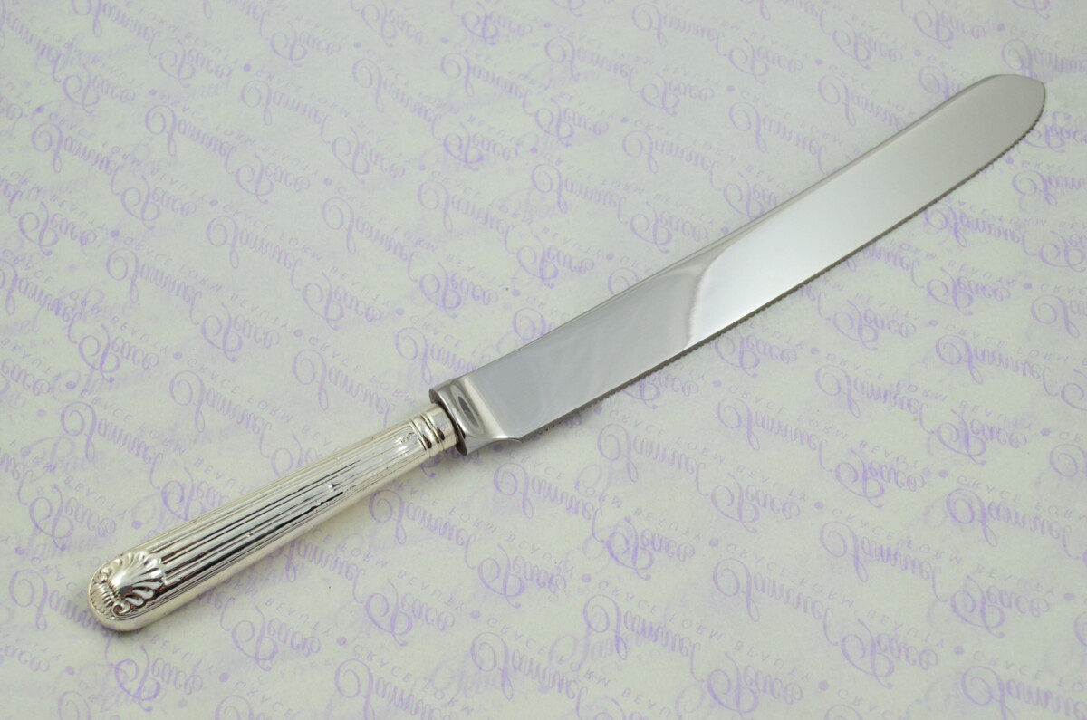 Panel Reed & Shell Pattern Sterling Silver Handled Wedding Cake Knife Gift Boxed 1842 - Image 6