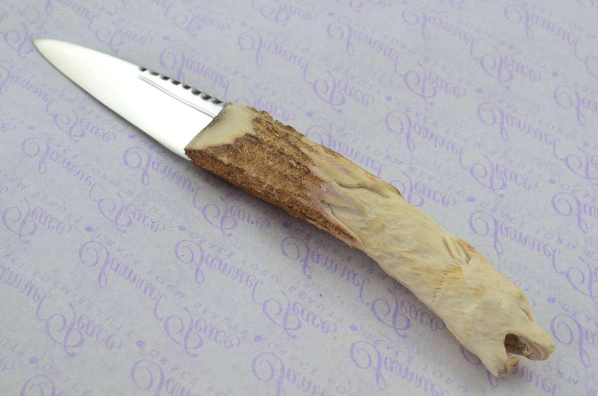 Amazing Bespoke Hand Carved Wolf Stag Horn Antler Handle Sgian Dubh Carbon 01 Tool Steel Blade Sheffield England - Image 6