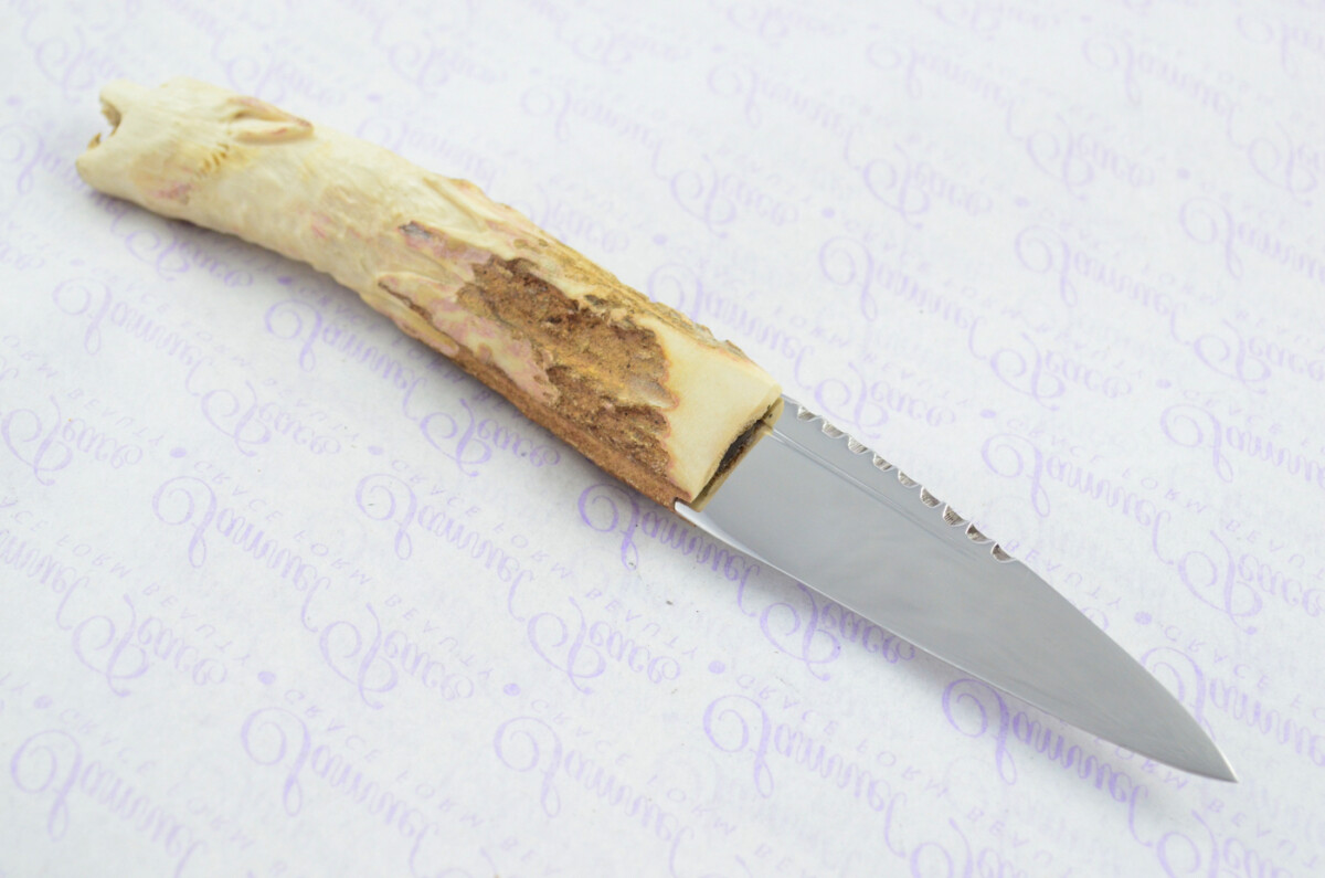 Amazing Bespoke Hand Carved Wolf Stag Horn Antler Handle Sgian Dubh Carbon 01 Tool Steel Blade Sheffield England - Image 4