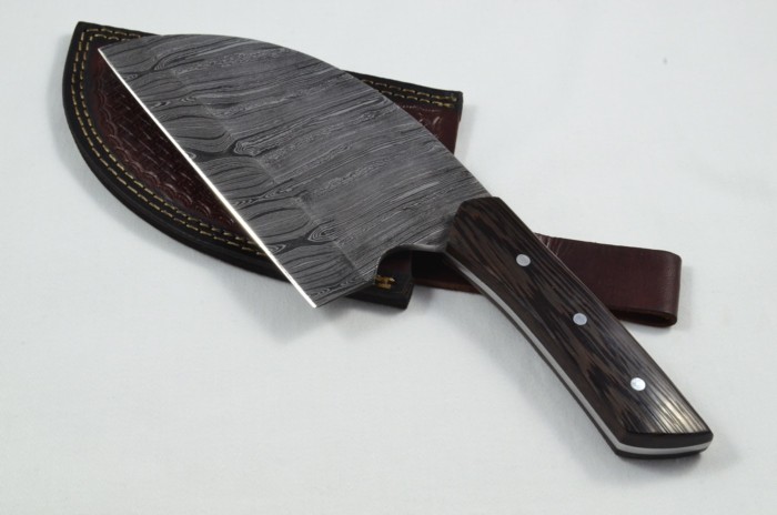 2025 Collection -Amazing Damascus Blade Rosewood Handled Cleaver Bone Cutting Knife With Leather Sheath Limited Edition 1 of 20