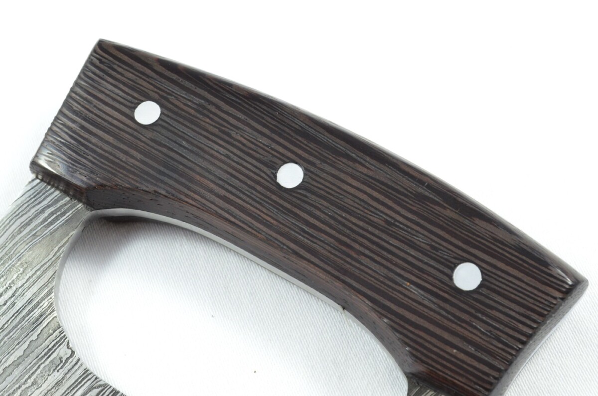 2025 Collection - Damascus Blade Rosewood Handled Mezzaluna Knife With Leather Sheath Limited Edition 1 of 20 - Image 3