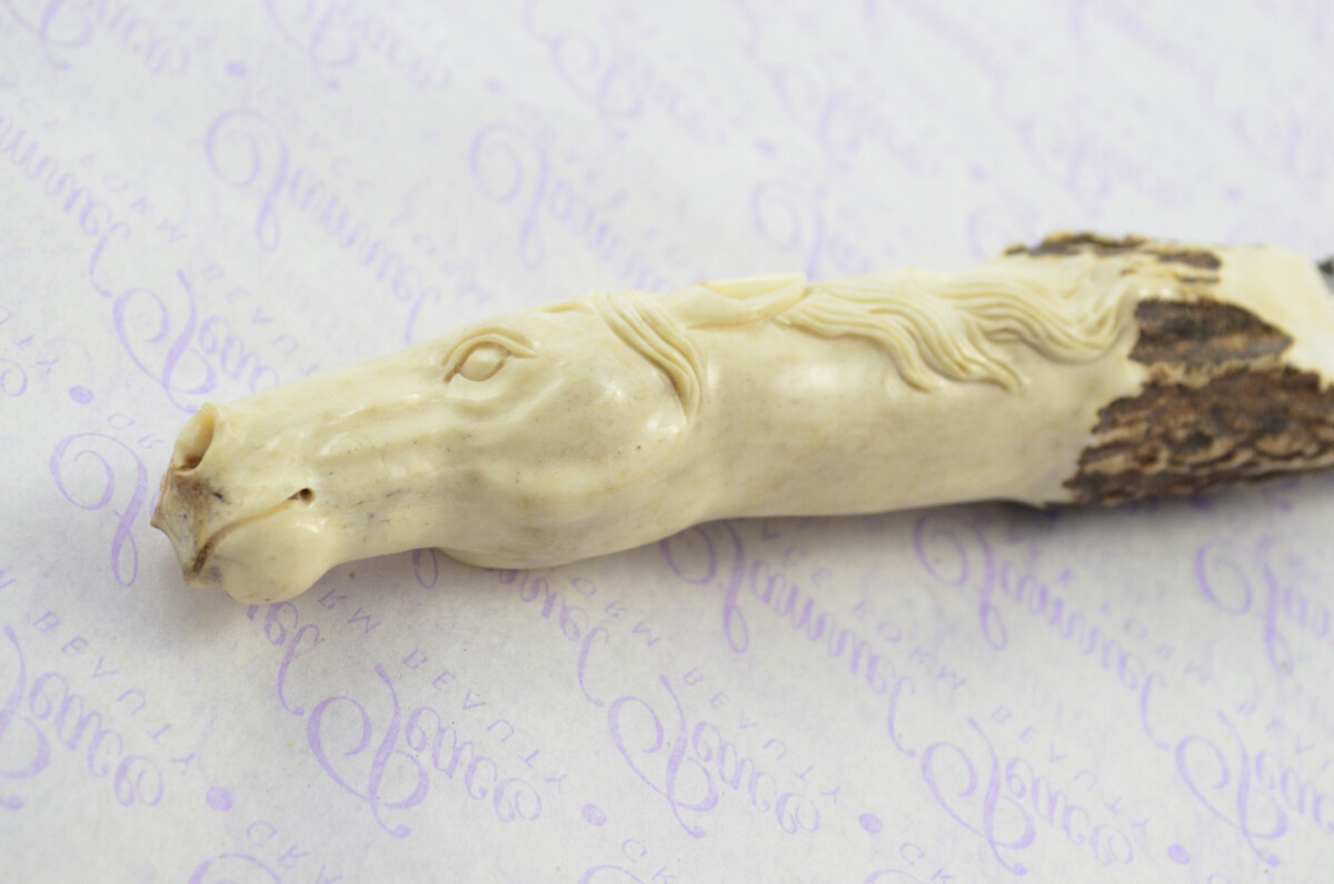 Amazing Bespoke Hand Carved Horse Stag Horn Antler Handle Sgian Dubh Damascus Blade Sheffield England - Image 3