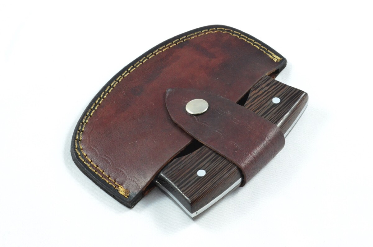 2025 Collection - Damascus Blade Rosewood Handled Mezzaluna Knife With Leather Sheath Limited Edition 1 of 20 - Image 6
