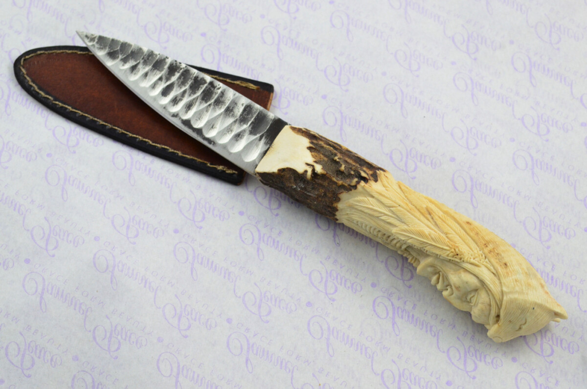 Amazing Bespoke Hand Carved American Indian Stag Horn Antler Handle Sgian Dubh Hand Forged Carbon 01 Tool Steel Blade Sheffield England - Image 7