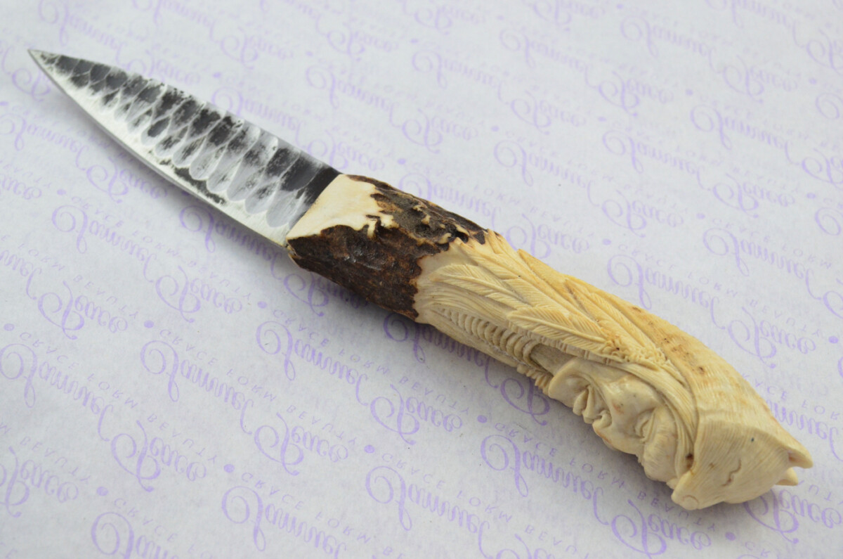 Amazing Bespoke Hand Carved American Indian Stag Horn Antler Handle Sgian Dubh Hand Forged Carbon 01 Tool Steel Blade Sheffield England - Image 8