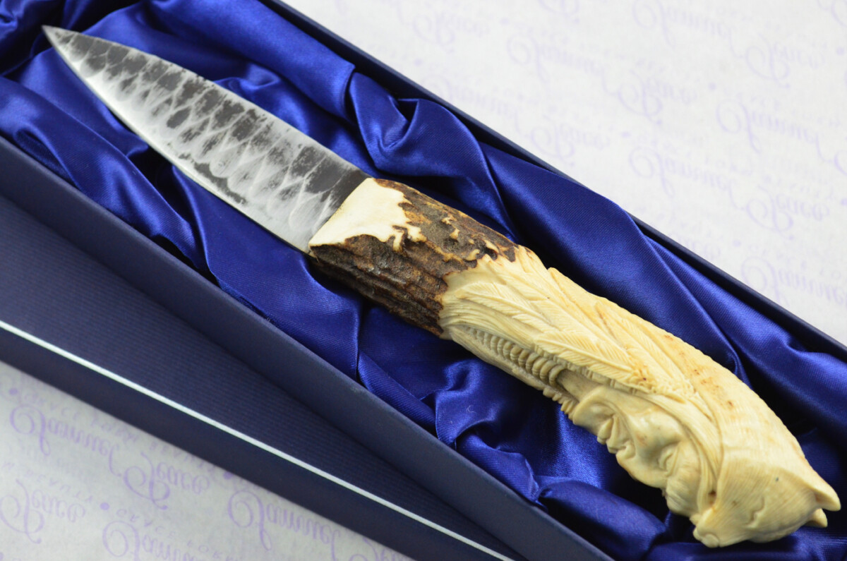 Amazing Bespoke Hand Carved American Indian Stag Horn Antler Handle Sgian Dubh Hand Forged Carbon 01 Tool Steel Blade Sheffield England