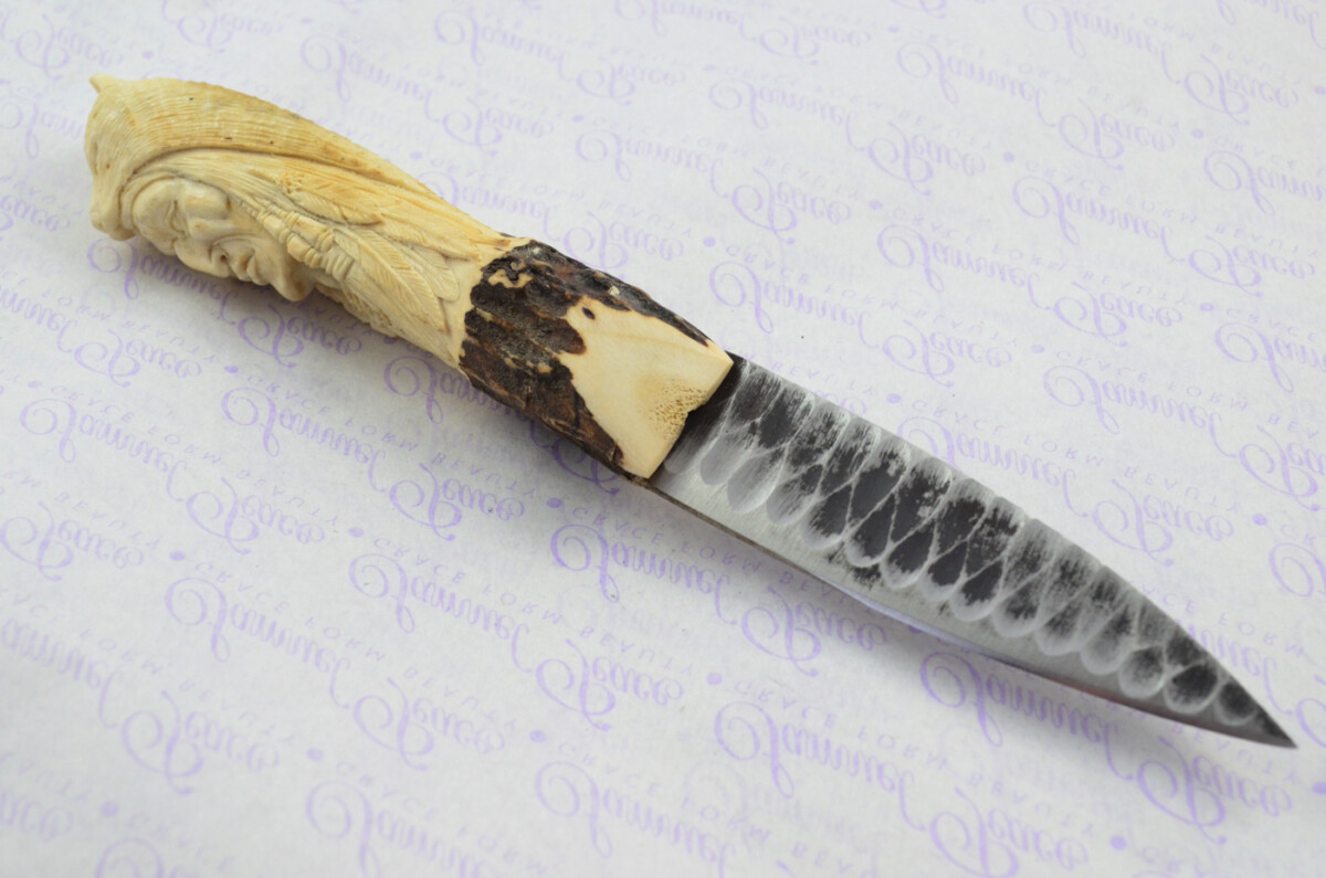 Amazing Bespoke Hand Carved American Indian Stag Horn Antler Handle Sgian Dubh Hand Forged Carbon 01 Tool Steel Blade Sheffield England - Image 5