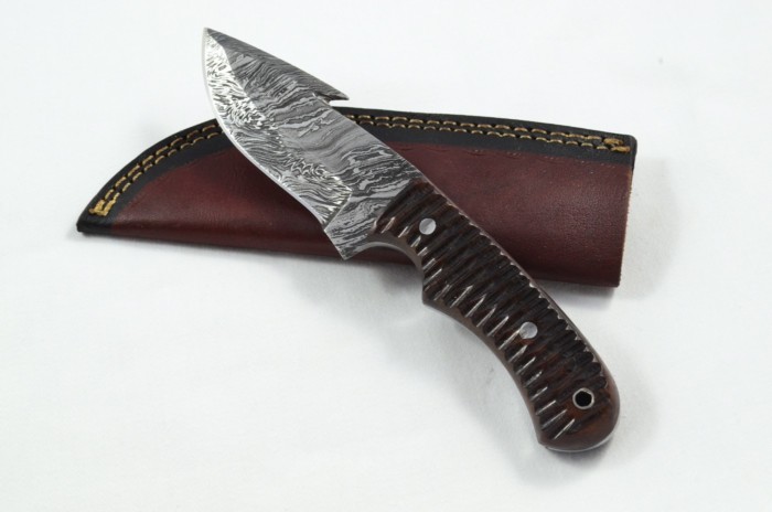 2025 Collection -  Damascus Blade Rosewood Handled Hunting Skinning Bowie Knife Gut Hook With Leather Sheath Limited Edition 1 of 20
