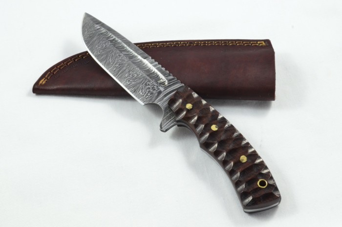 2025 Collection -  Damascus Blade Rosewood Handled Hunting Skinning Bowie Knife With Leather Sheath Limited Edition 1 of 20