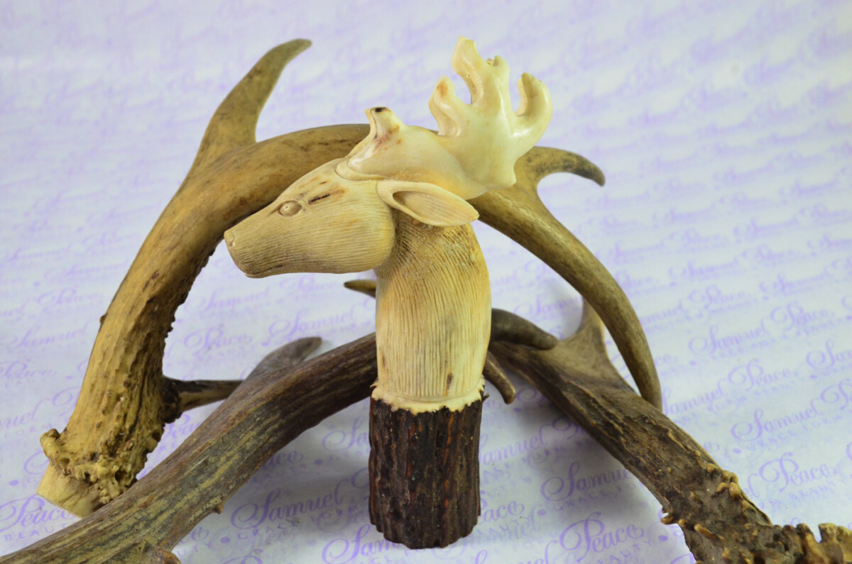 Stag/Deer Hand Carved Walking Stick Cane Top Handle Stag Antler Horn Made Sheffield England