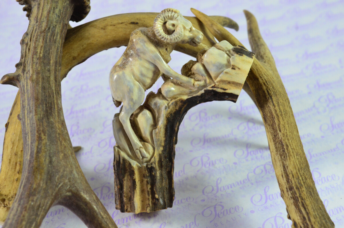 Ram Hand Carved Walking Stick Cane Top Handle Stag Antler Horn Made Sheffield England - Image 2