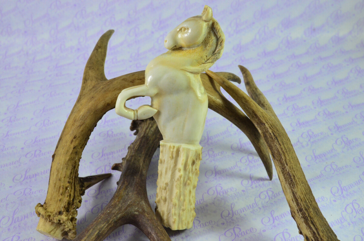 Prancing Horse Hand Carved Walking Stick Cane Top Handle Stag Antler Horn Made Sheffield England