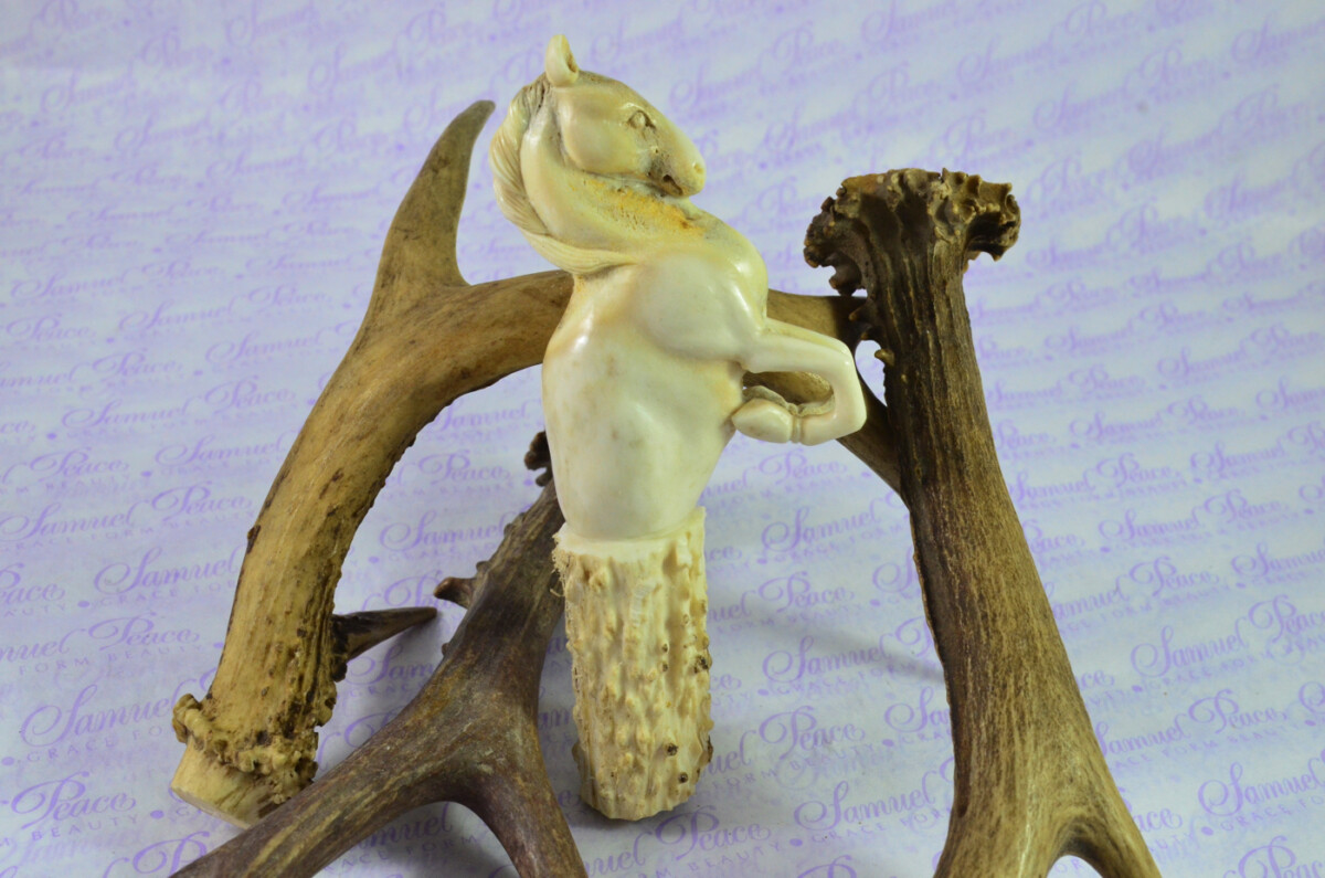 Prancing Horse Hand Carved Walking Stick Cane Top Handle Stag Antler Horn Made Sheffield England - Image 2