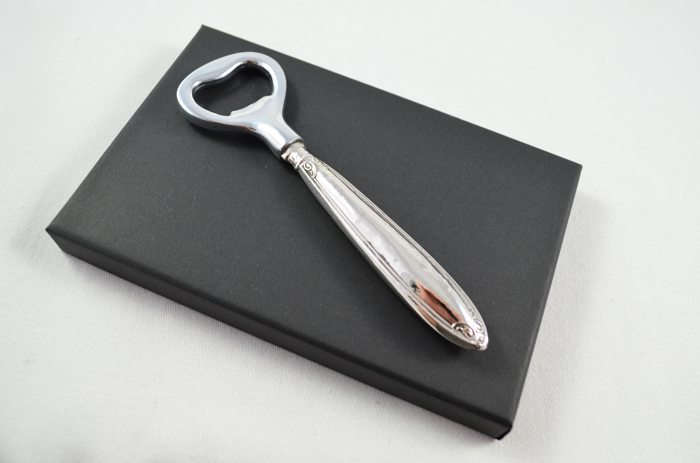 Boxed John Biggin Thistle Pattern Sterling Silver Bottle Opener Sheffield 1915