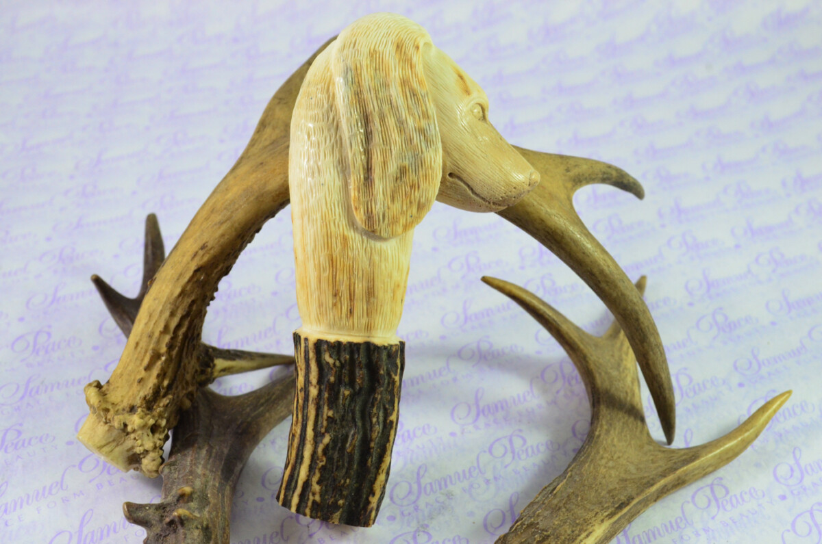 Dogs Head Hand Carved Walking Stick Cane Top Handle Stag Antler Horn Made Sheffield England - Image 4