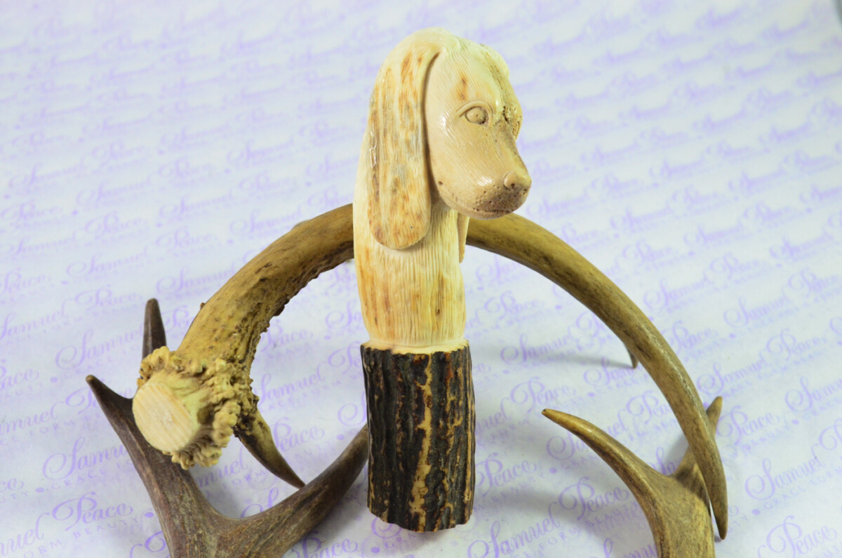 Dogs Head Hand Carved Walking Stick Cane Top Handle Stag Antler Horn Made Sheffield England - Image 3