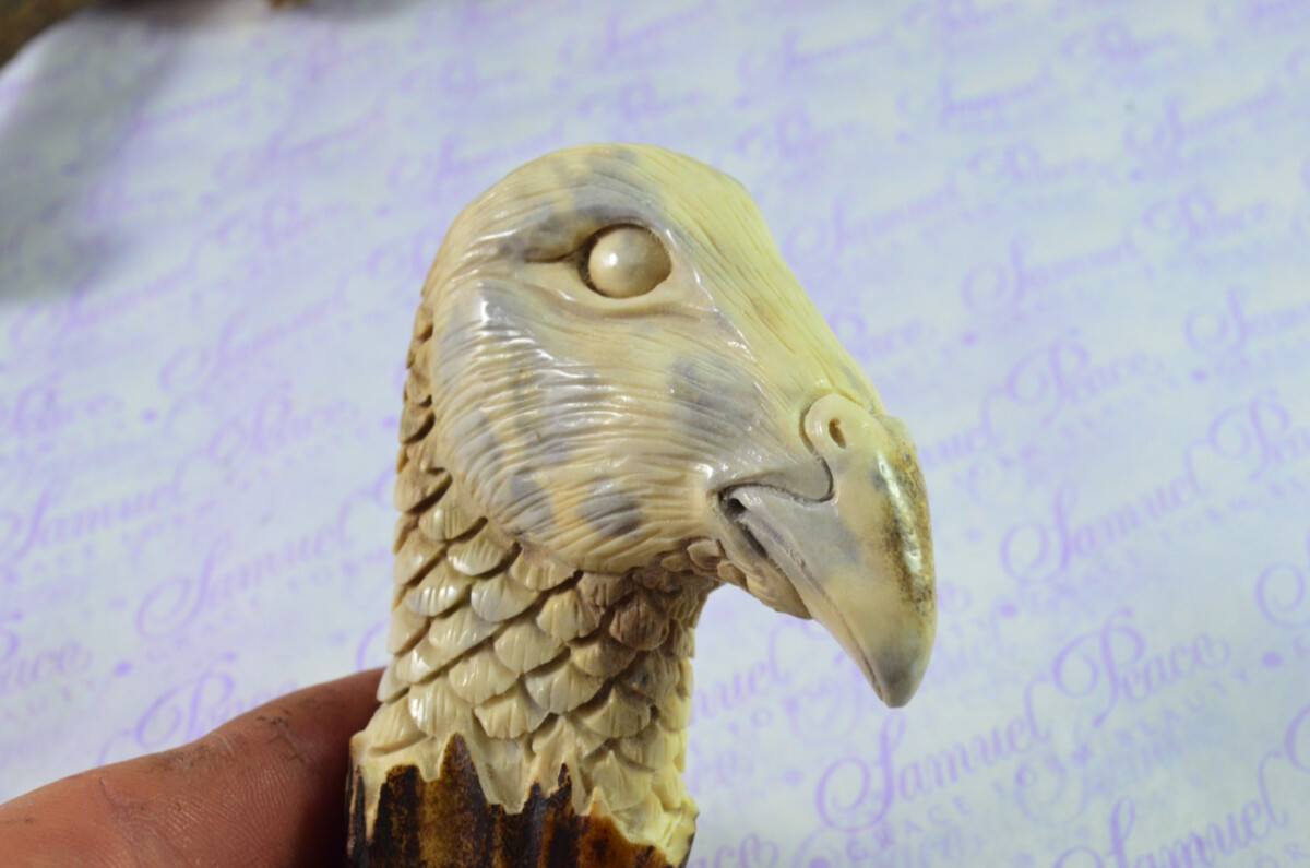 Pheasants Head Hand Carved Walking Stick Cane Top Handle Stag Antler Horn Made Sheffield England