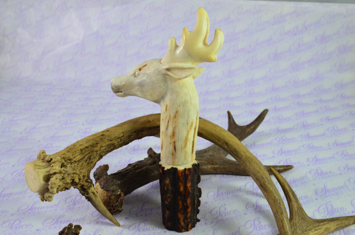 Stag/Deer Hand Carved Walking Stick Cane Top Handle Stag Antler Horn Made Sheffield England - Image 2