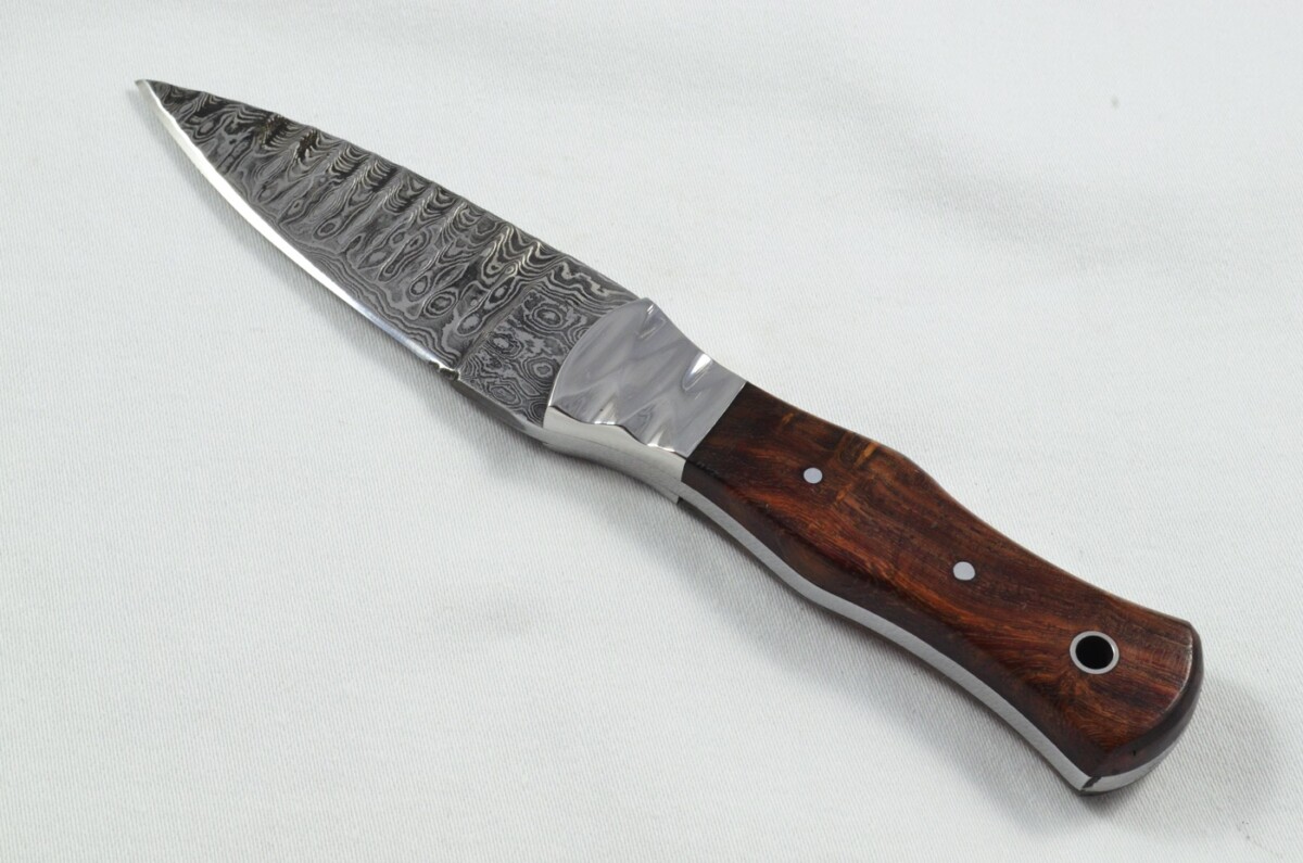 2025 Collection - Damascus Blade Rosewood & Polished Steel Bolster Handled Scottish Knife Sgian Dubh Dirk Leather Sheath Limited Edition 1 of 20 - Image 2