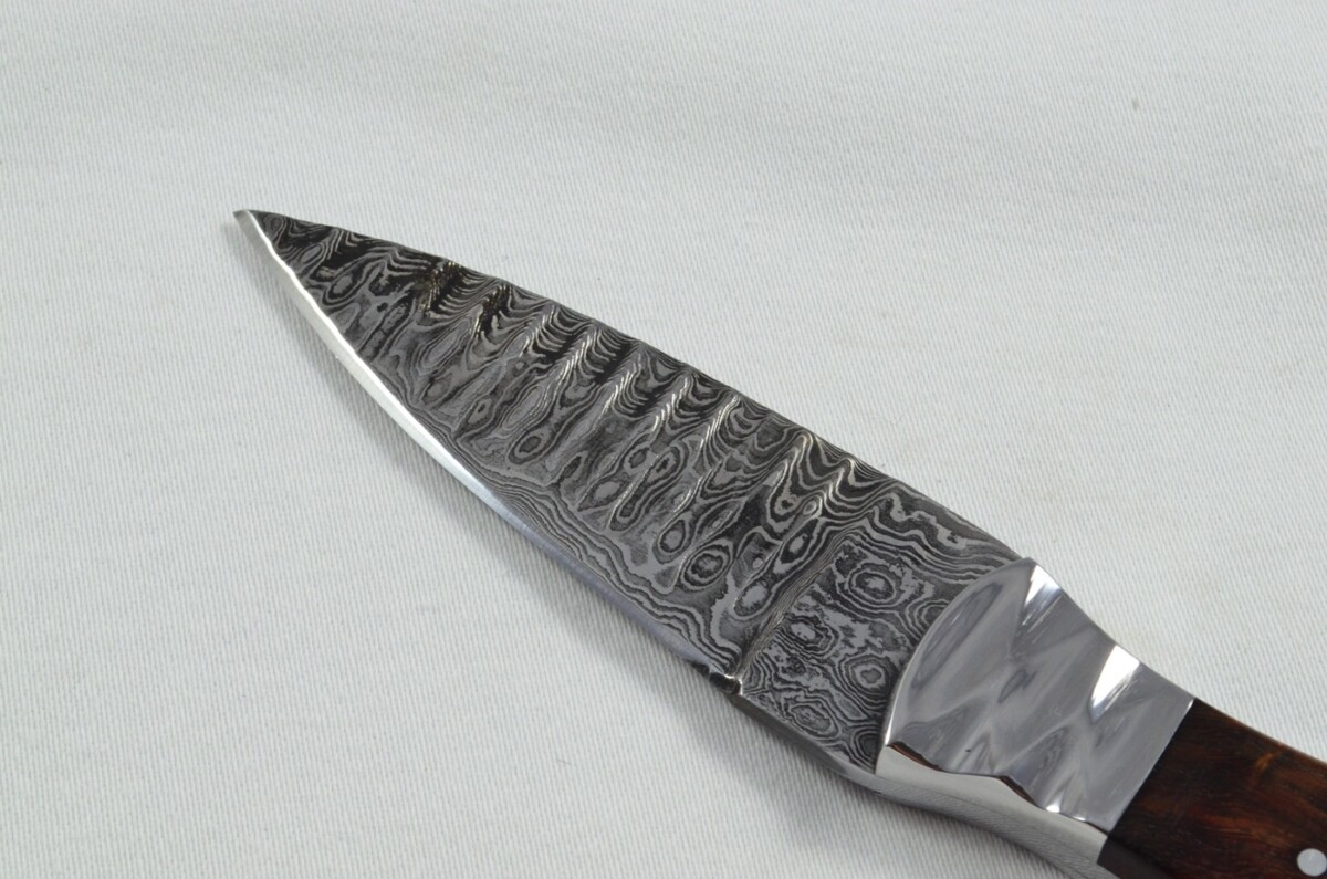 2025 Collection - Damascus Blade Rosewood & Polished Steel Bolster Handled Scottish Knife Sgian Dubh Dirk Leather Sheath Limited Edition 1 of 20 - Image 4