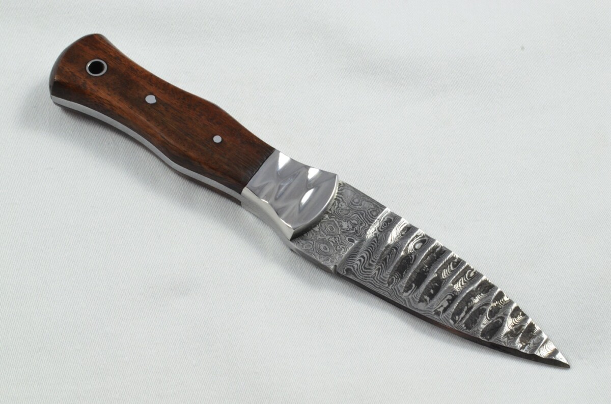 2025 Collection - Damascus Blade Rosewood & Polished Steel Bolster Handled Scottish Knife Sgian Dubh Dirk Leather Sheath Limited Edition 1 of 20 - Image 5