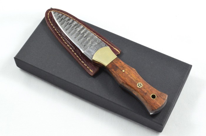2025 Collection - Damascus Blade Rosewood & Brass Handled Scottish Knife Sgian Dubh Dirk Leather Sheath Limited Edition 1 of 20