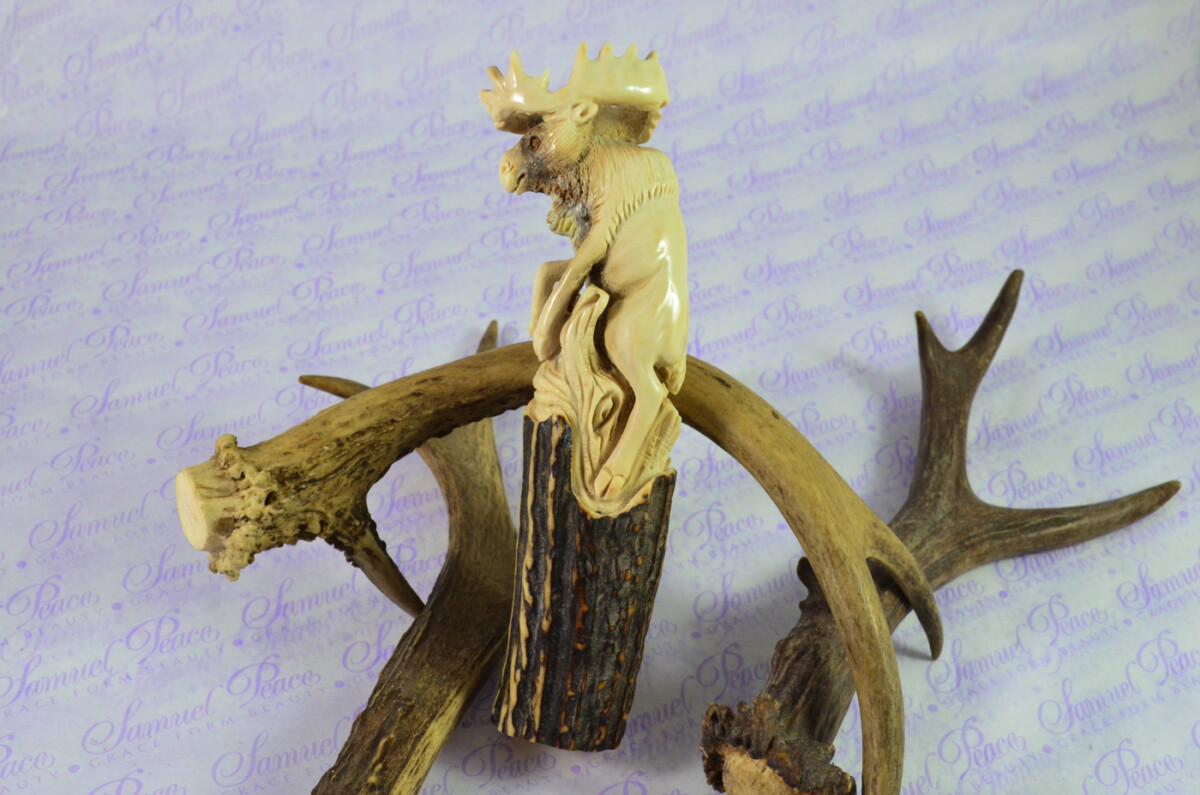 Moose Hand Carved Walking Stick Cane Top Handle Stag Antler Horn Made Sheffield England