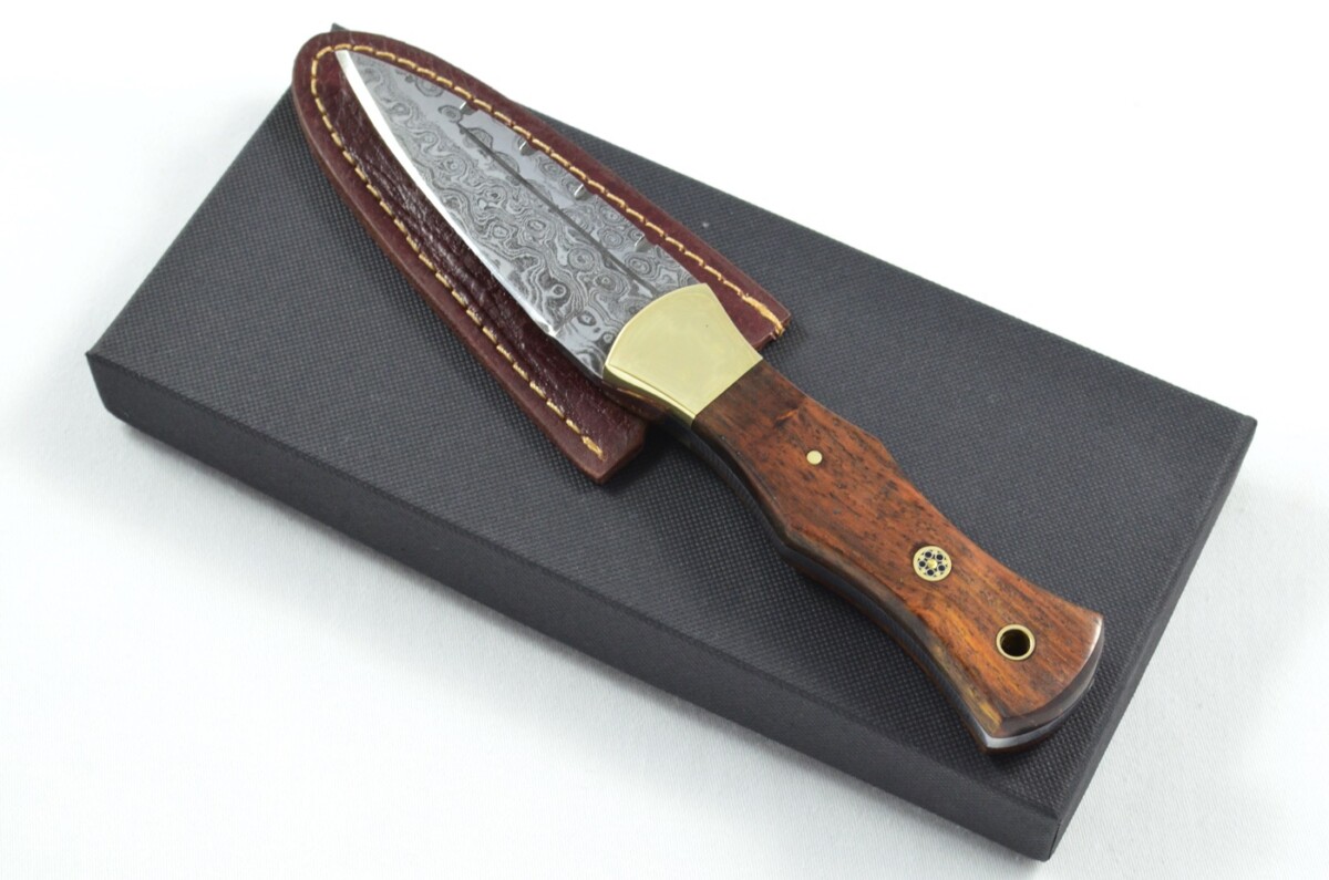 2025 Collection - Damascus Blade Rosewood & Brass Handled Scottish Knife Sgian Dubh Dirk Leather Sheath Limited Edition 1 of 20