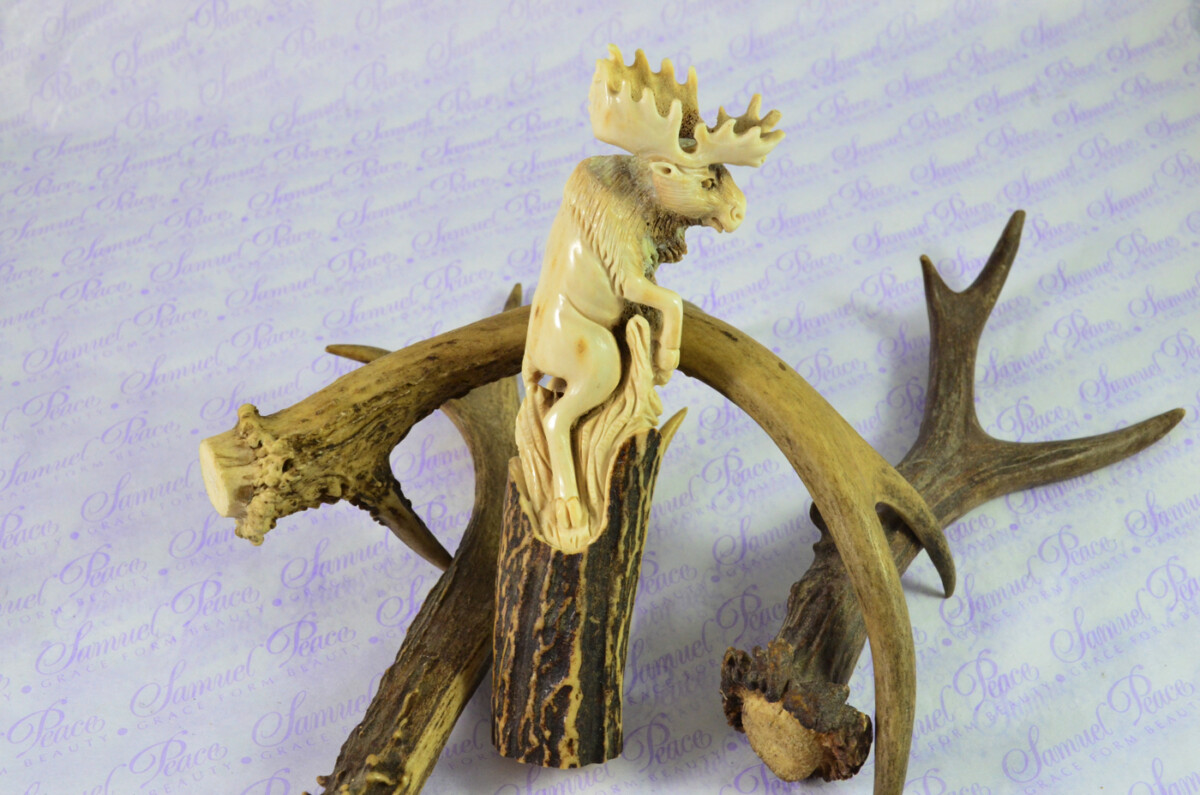 Moose Hand Carved Walking Stick Cane Top Handle Stag Antler Horn Made Sheffield England - Image 3
