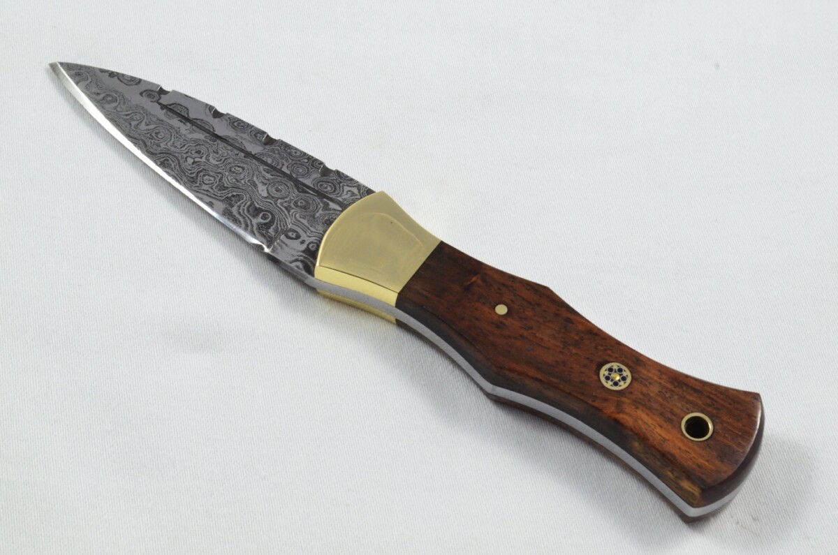 2025 Collection - Damascus Blade Rosewood & Brass Handled Scottish Knife Sgian Dubh Dirk Leather Sheath Limited Edition 1 of 20 - Image 2