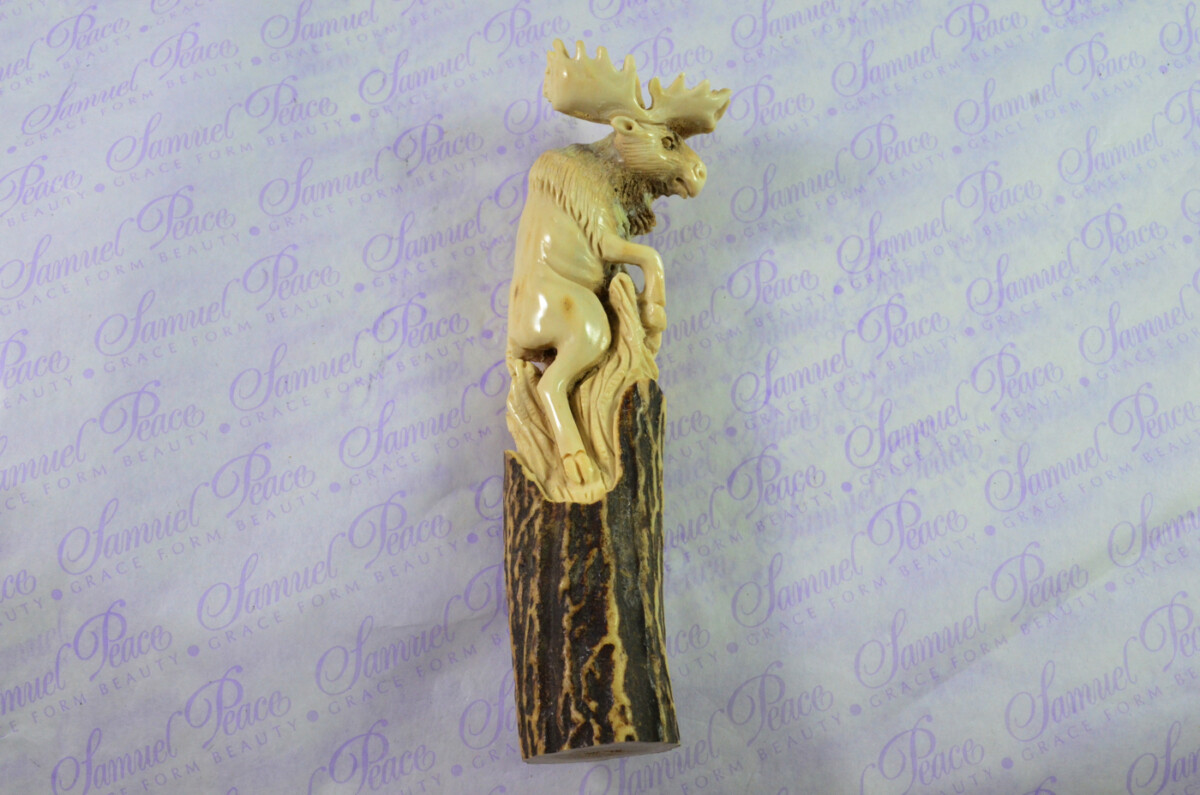 Moose Hand Carved Walking Stick Cane Top Handle Stag Antler Horn Made Sheffield England - Image 4