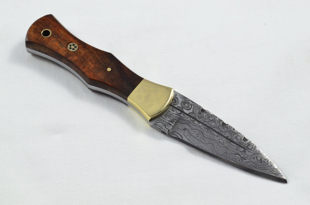 2025 Collection - Damascus Blade Rosewood & Brass Handled Scottish Knife Sgian Dubh Dirk Leather Sheath Limited Edition 1 of 20 - Image 5