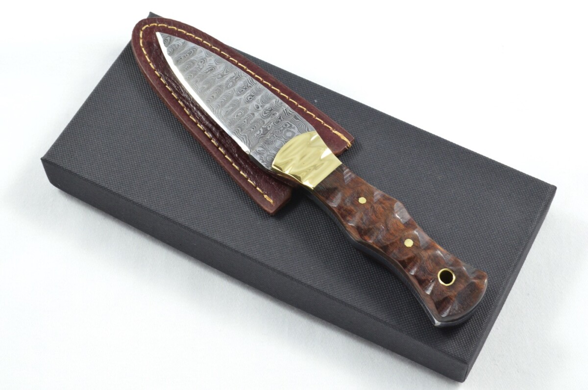 2025 Collection - Damascus Blade Rosewood & Brass Handled Scottish Knife Sgian Dubh Dirk Leather Sheath Limited Edition 1 of 20
