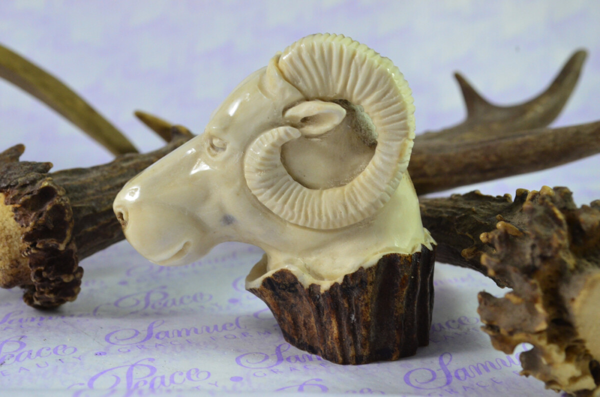 Rams Hand Carved Walking Stick Cane Top Handle Stag Antler Horn Made Sheffield England - Image 5