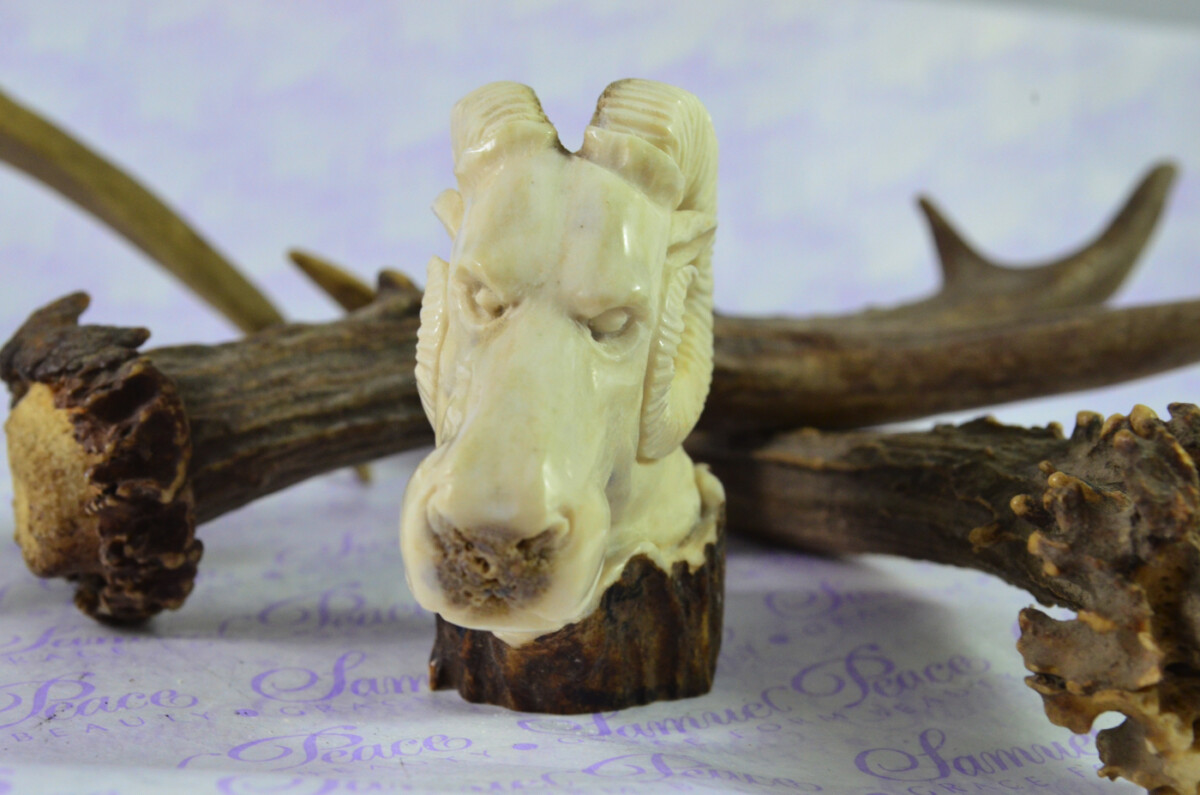 Rams Hand Carved Walking Stick Cane Top Handle Stag Antler Horn Made Sheffield England - Image 4