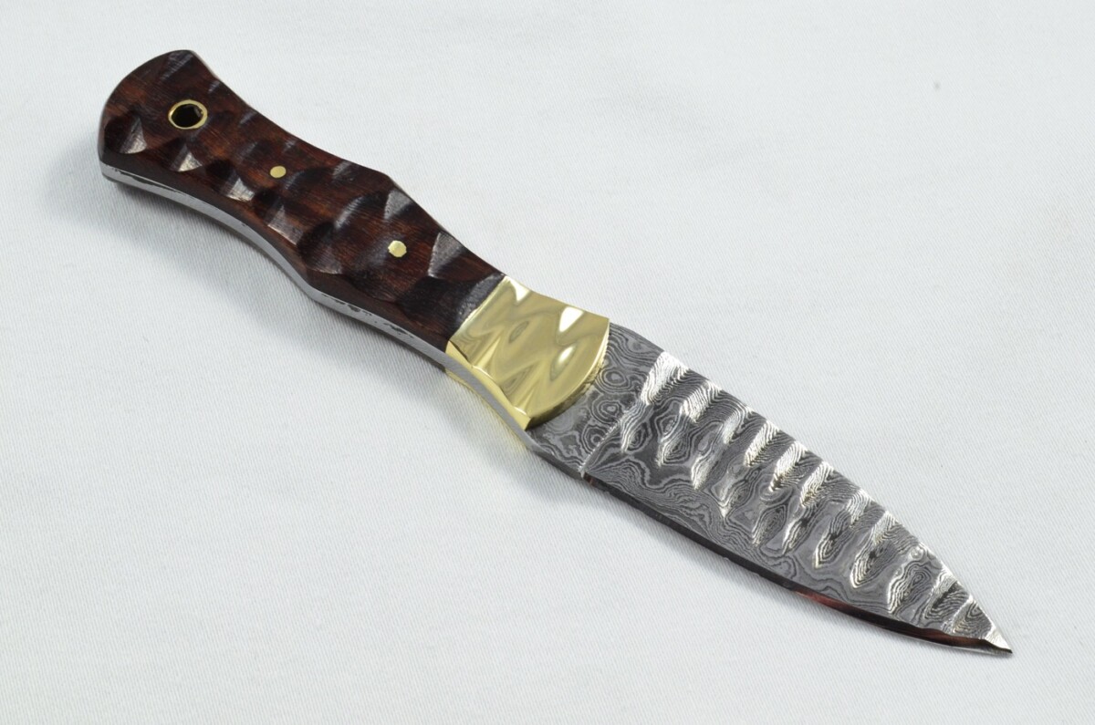2025 Collection - Damascus Blade Rosewood & Brass Handled Scottish Knife Sgian Dubh Dirk Leather Sheath Limited Edition 1 of 20 - Image 5